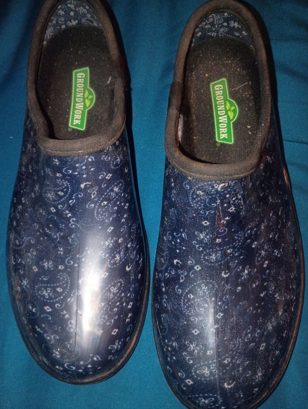 Women's Navy Patterned Clog Mules